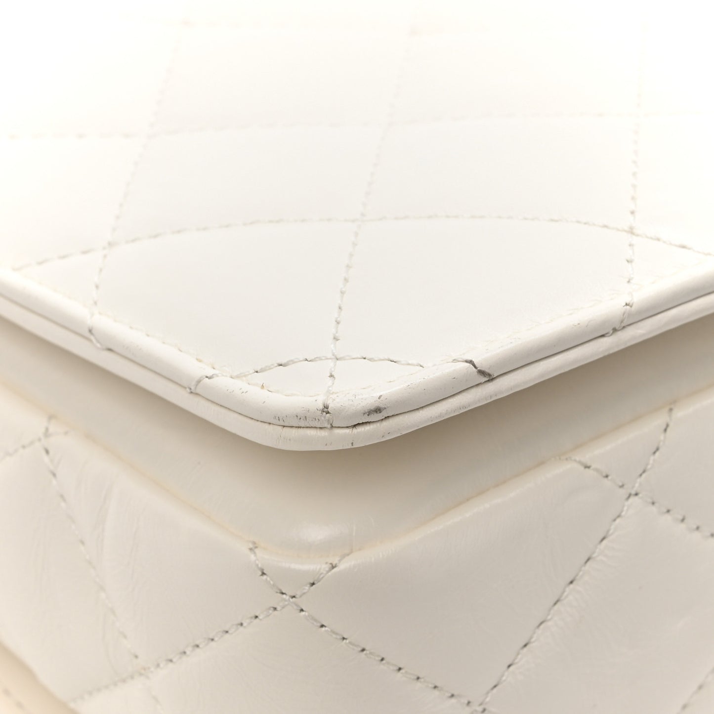 Shiny Calfskin Quilted Multicolor Small Top Handle White