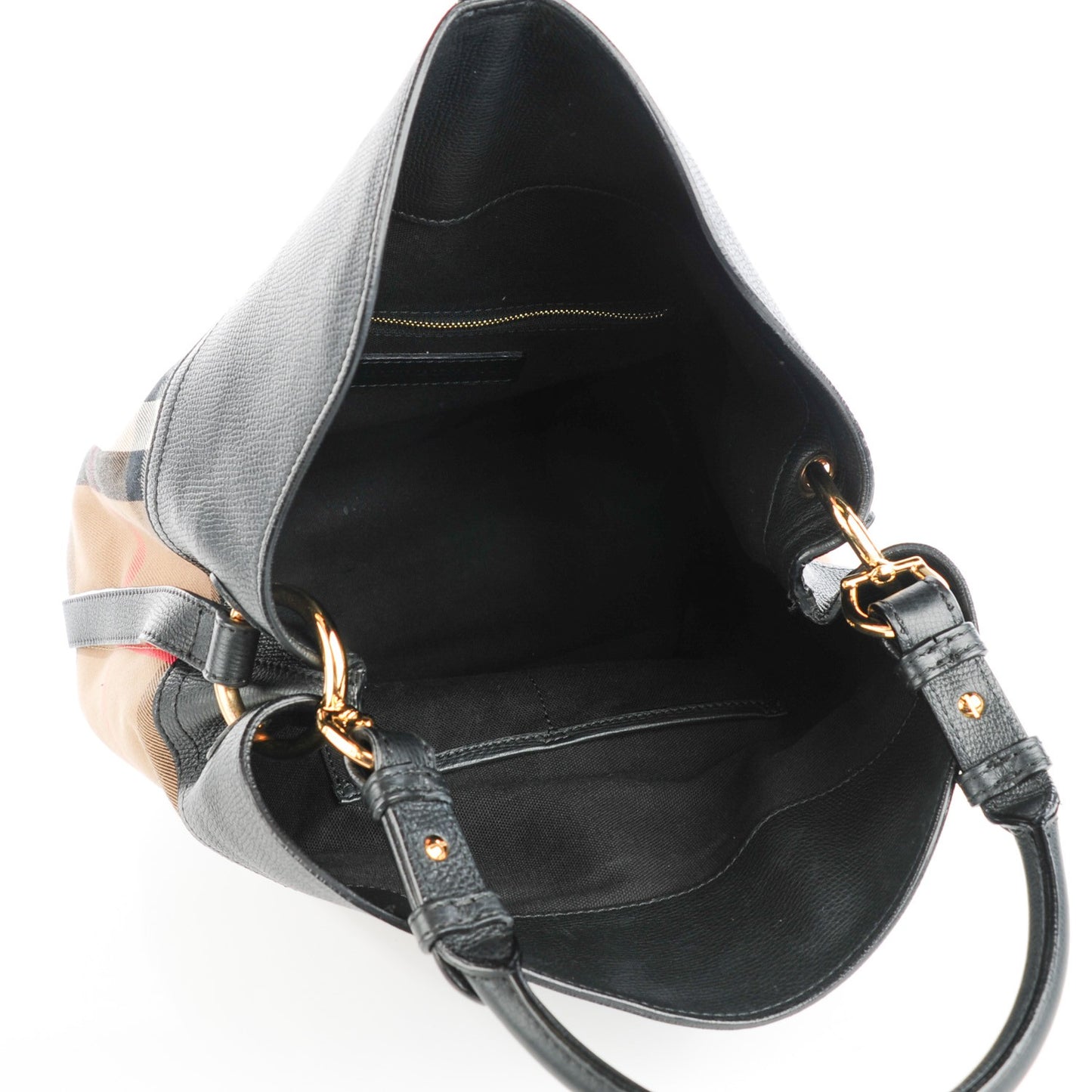 Grainy Calfskin House Check Medium Sycamore Hobo Black