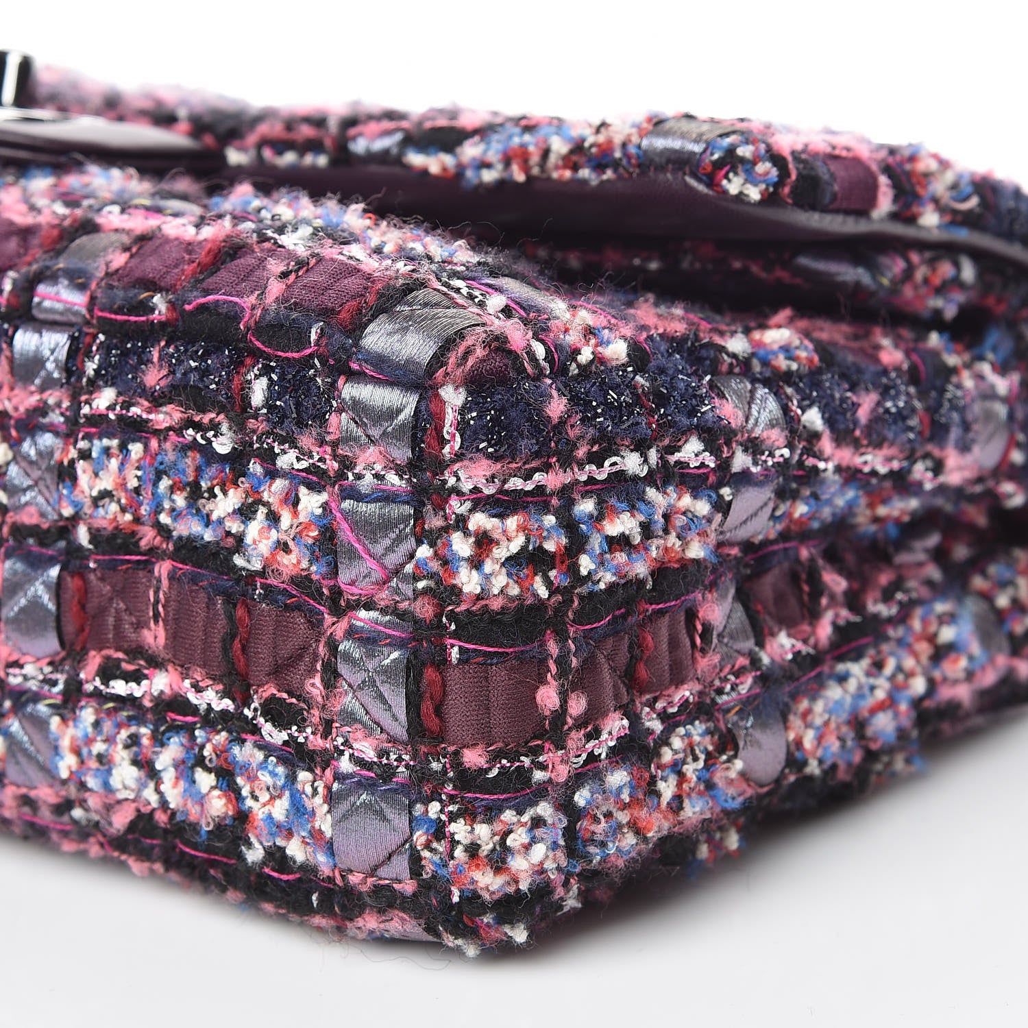 Chanel Tweed Quilted Medium Double Flap Dark Purple 9 of 9