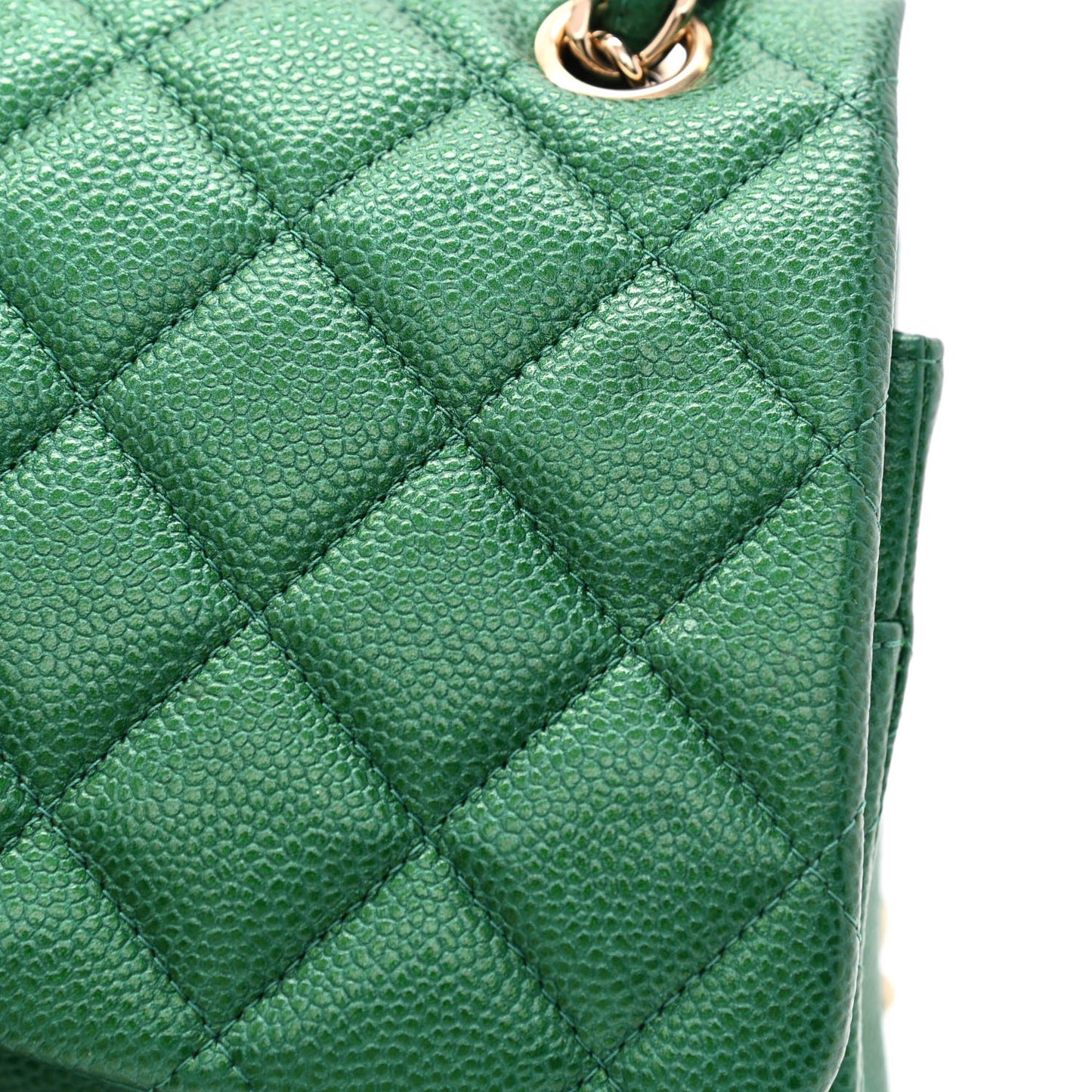 Metallic Caviar Quilted Jumbo Double Flap Green