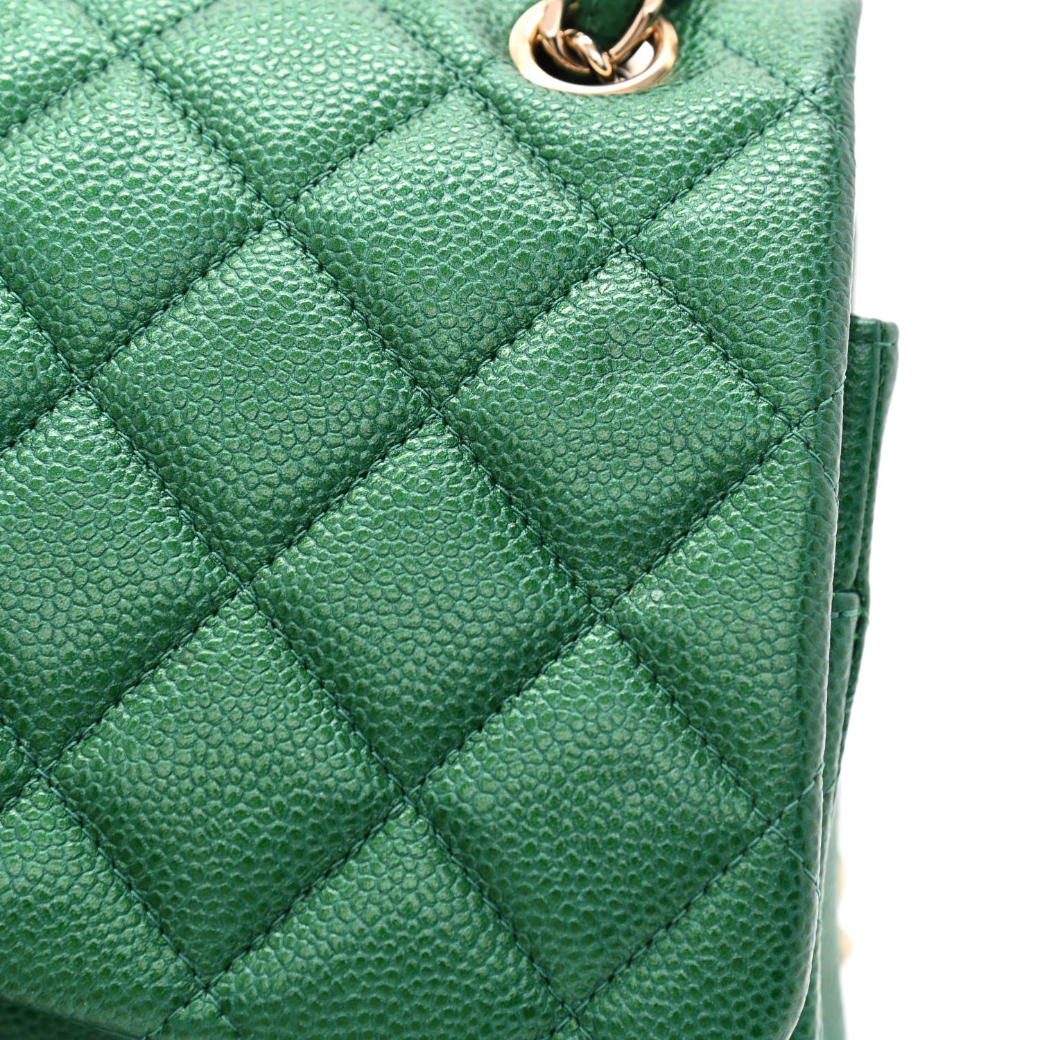 Chanel Metallic Caviar Quilted Jumbo Double Flap Green 11 of 14