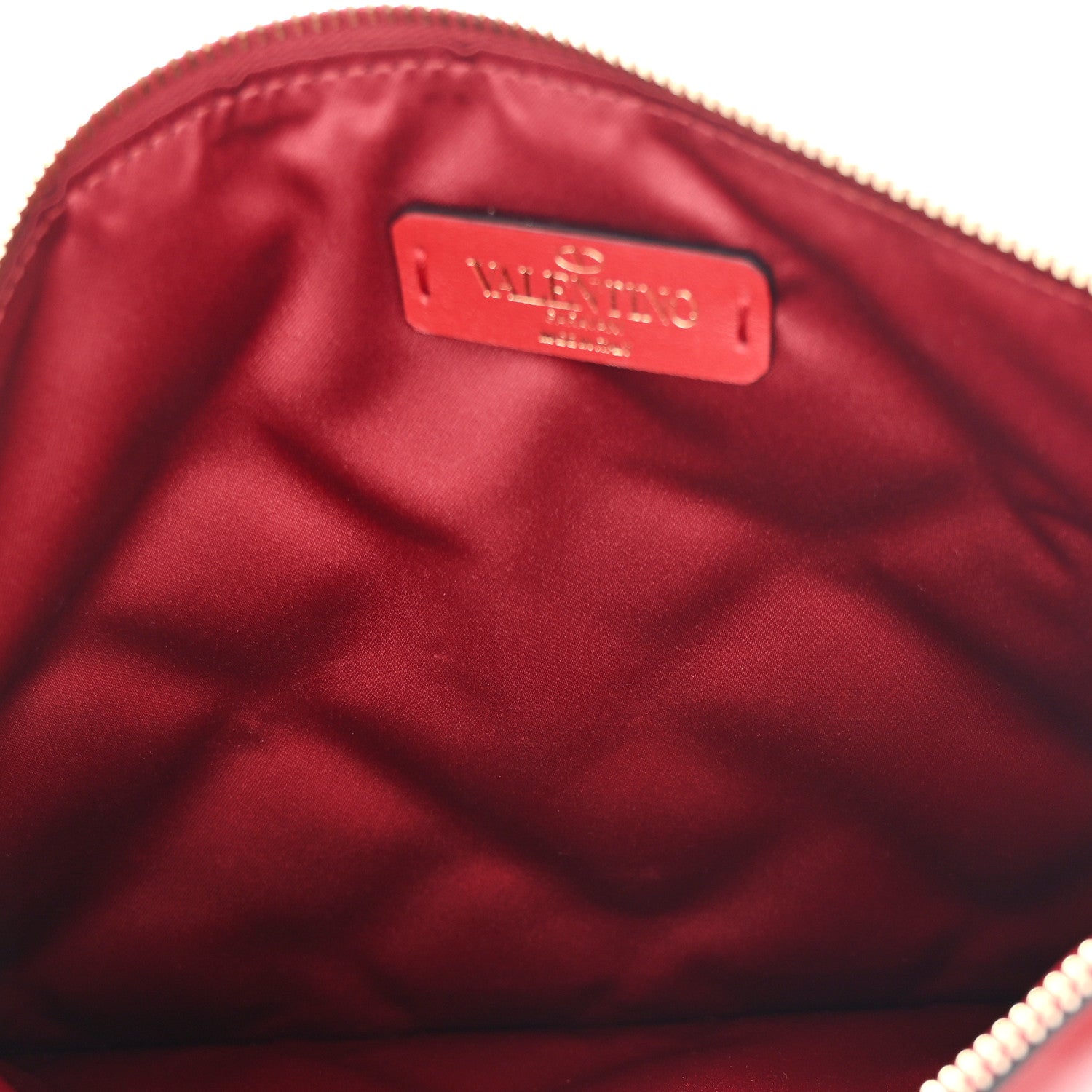 Valentino Garavani Nappa Large Candystud Flat Zip Pouch Rubino