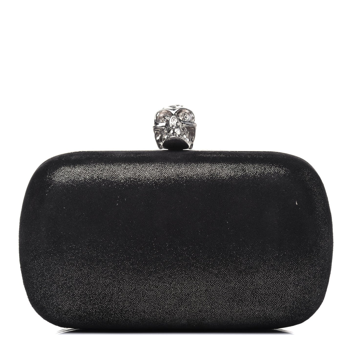 Metallic Suede Skull Box Clutch Black
