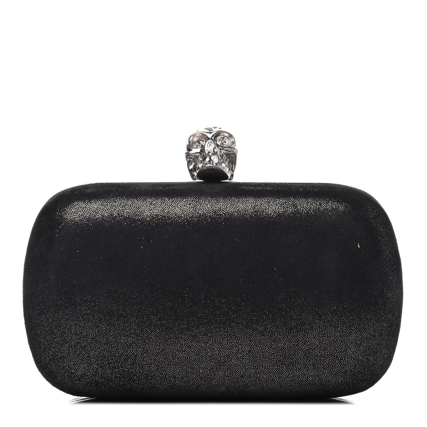 Alexander McQueen Metallic Suede Skull Box Clutch Black 1 of 16
