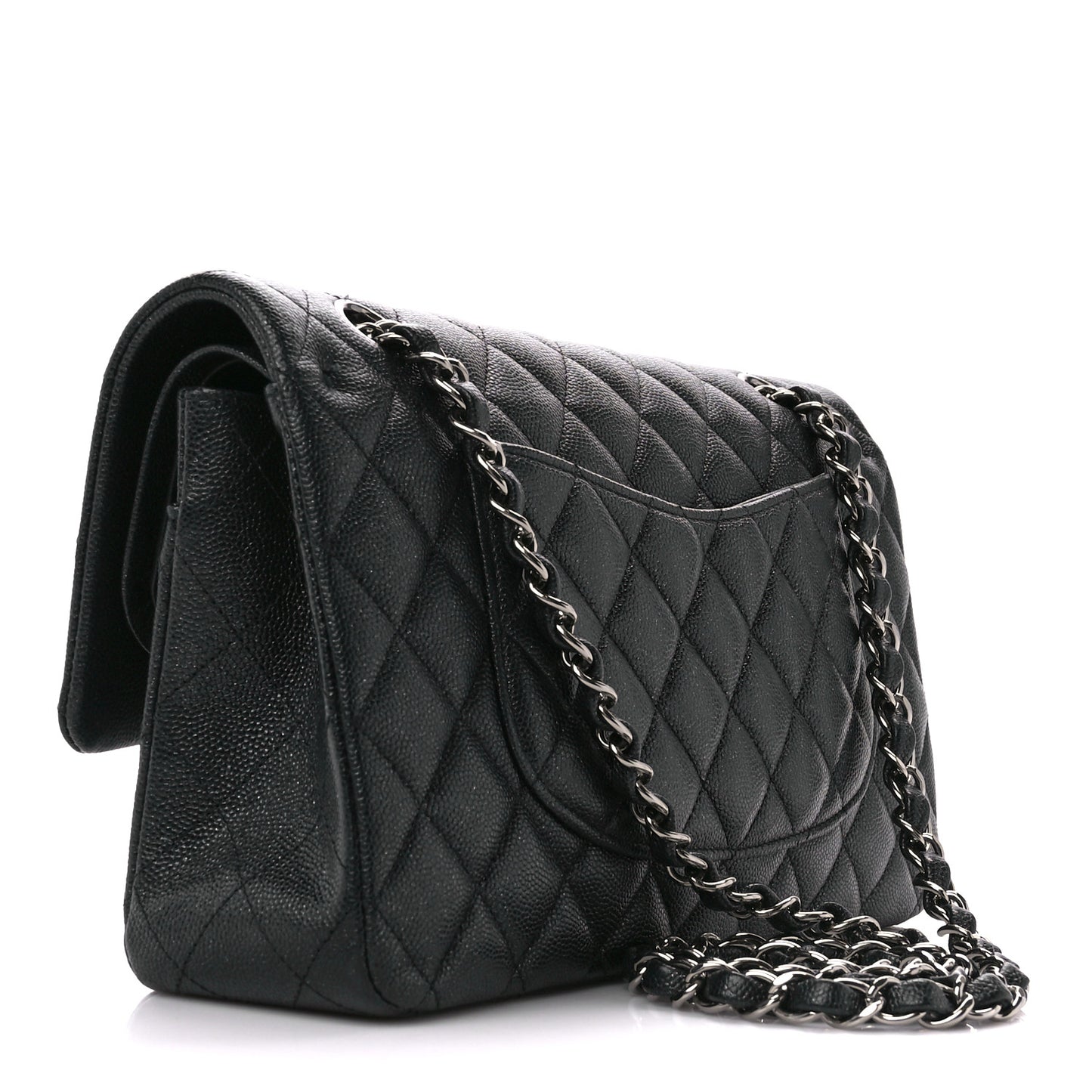 Iridescent Caviar Quilted Medium Double Flap Black