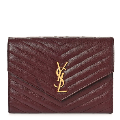 Saint Laurent Grain De Poudre Matelasse Chevron Monogram Envelope Clutch Palissandre 1 of 9
