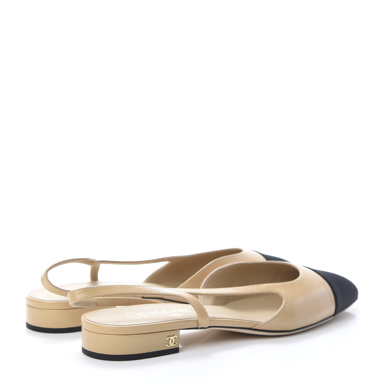 Chanel Goatskin Grosgrain Cap Toe CC Slingback Sandals 40.5 Beige Black 4 of 8
