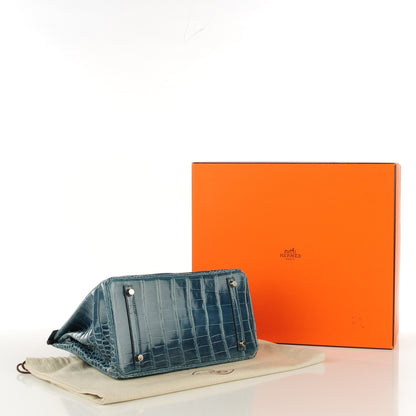 Hermes Shiny Porosus Crocodile Birkin 30 Blue Jean 5 of 32
