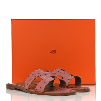 Hermes Ostrich Oran Sandals 37.5 Rouge Blush 14 of 14