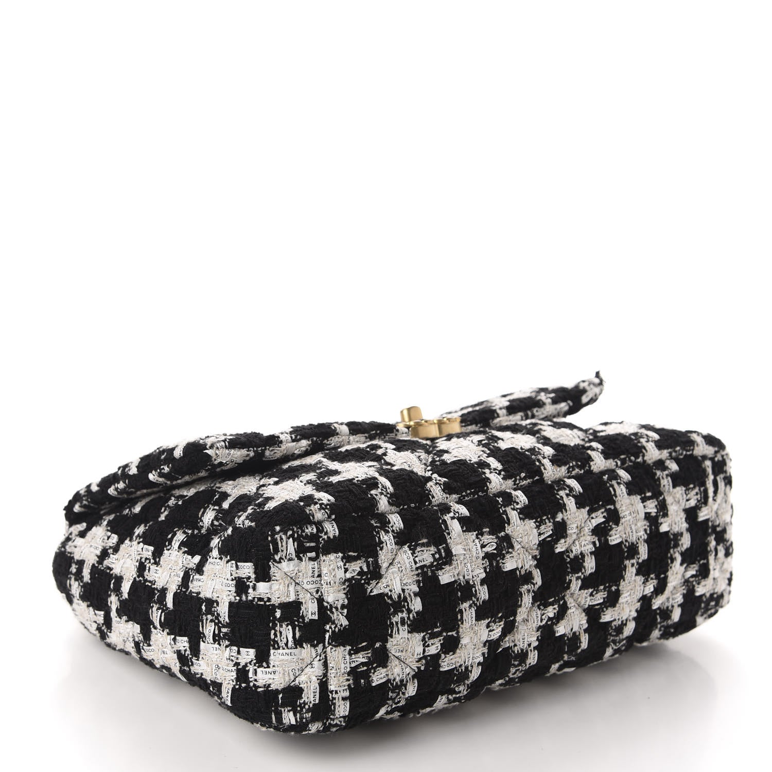 Chanel Tweed Quilted Large 19 Flap Black Ecru White 4 of 12