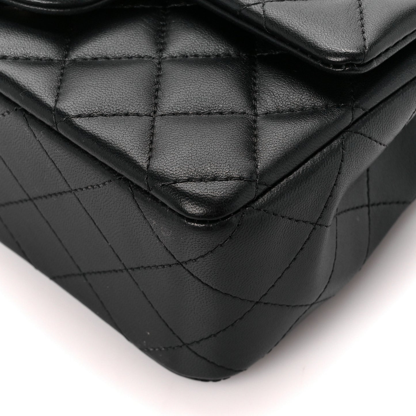 Lambskin Quilted Mini Top Handle Rectangular Flap Black