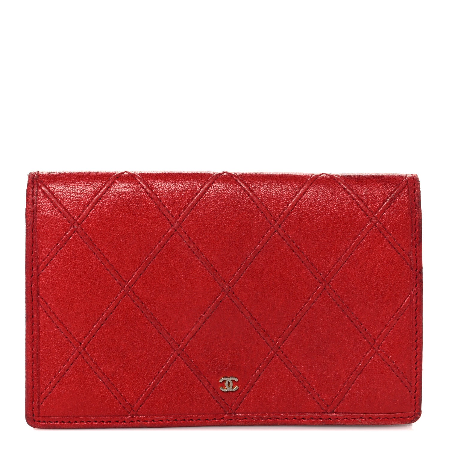 Chanel Lambskin Diamond Stitched Flap Card Case Red 1 of 11