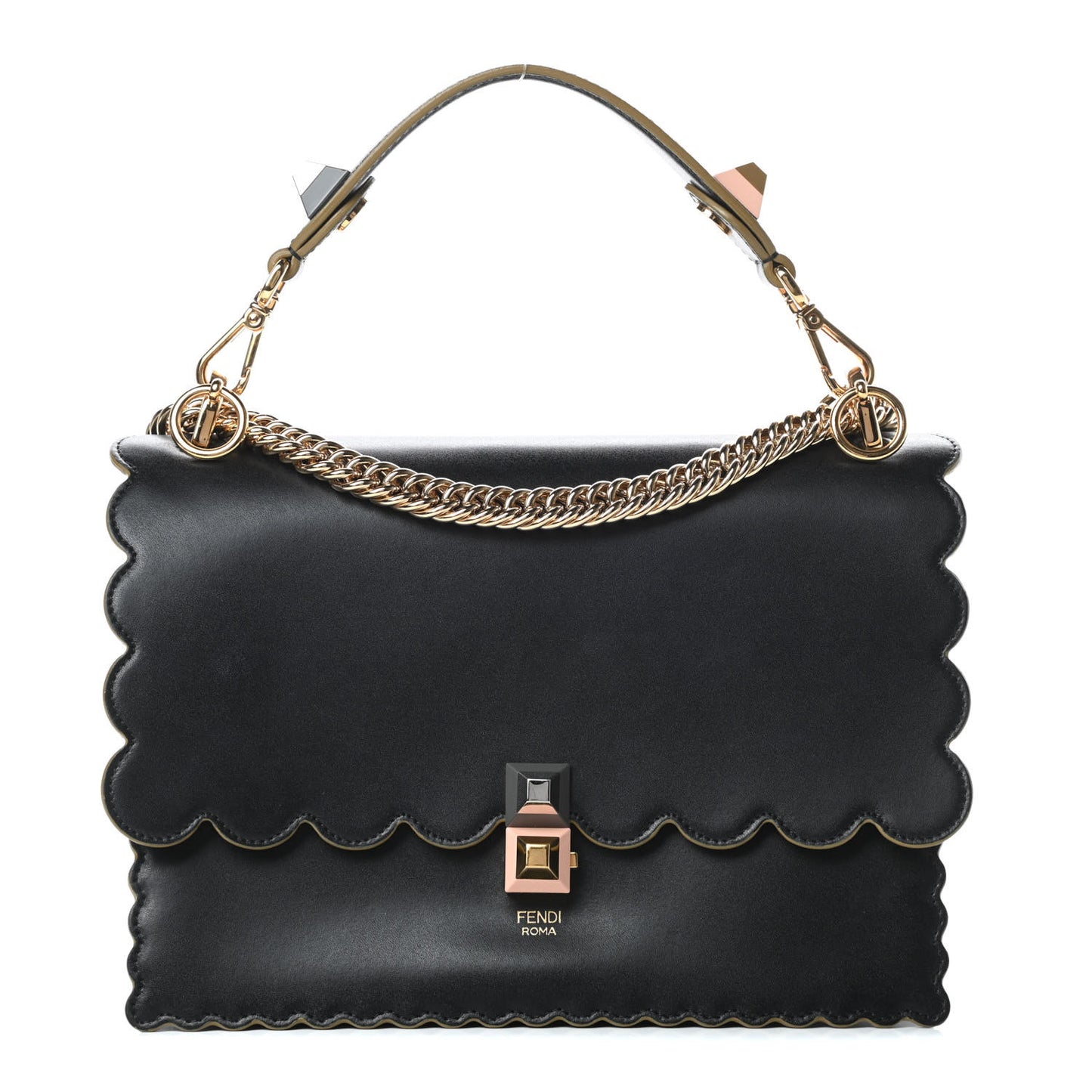 Vitello Liberty Scalloped Studded Kan I Shoulder Bag Black