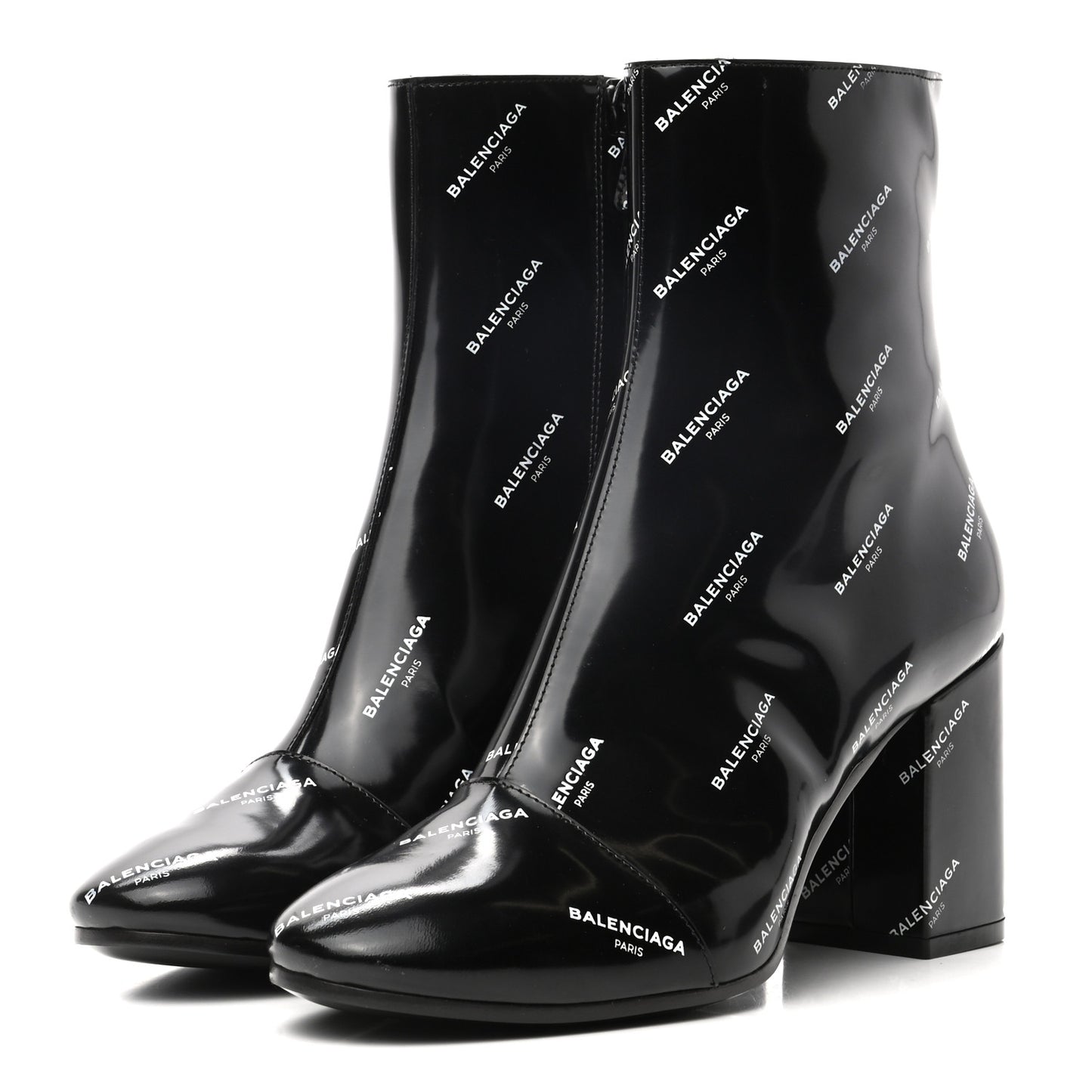 Patent Allover Logo Ankle Boots 37 Black