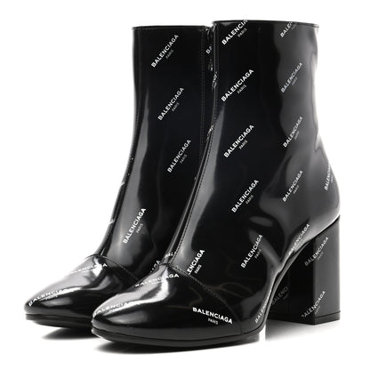 Balenciaga Patent Allover Logo Ankle Boots 37 Black 3 of 8