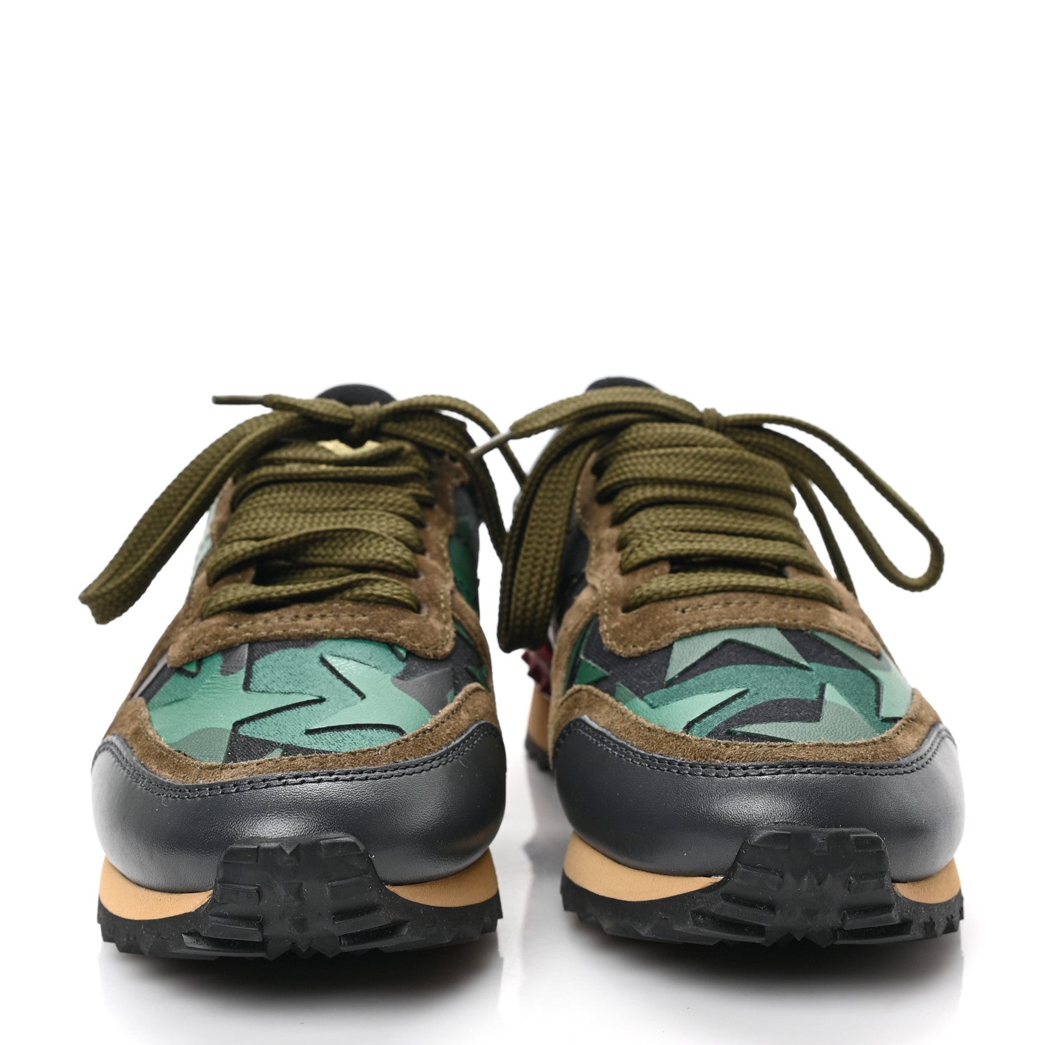 Valentino Garavani Nappa Suede Camouflage Womens Rockrunner Sneakers 35 Green Red Multicolor 2 of 8