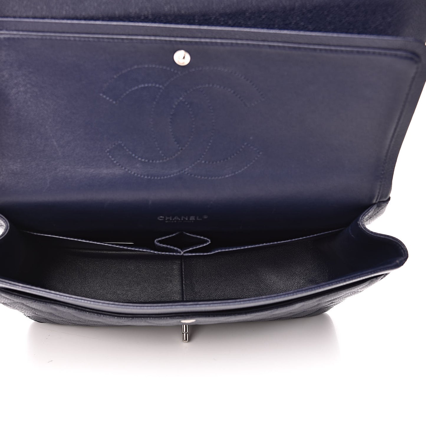 Caviar Quilted Maxi Double Flap Navy Blue