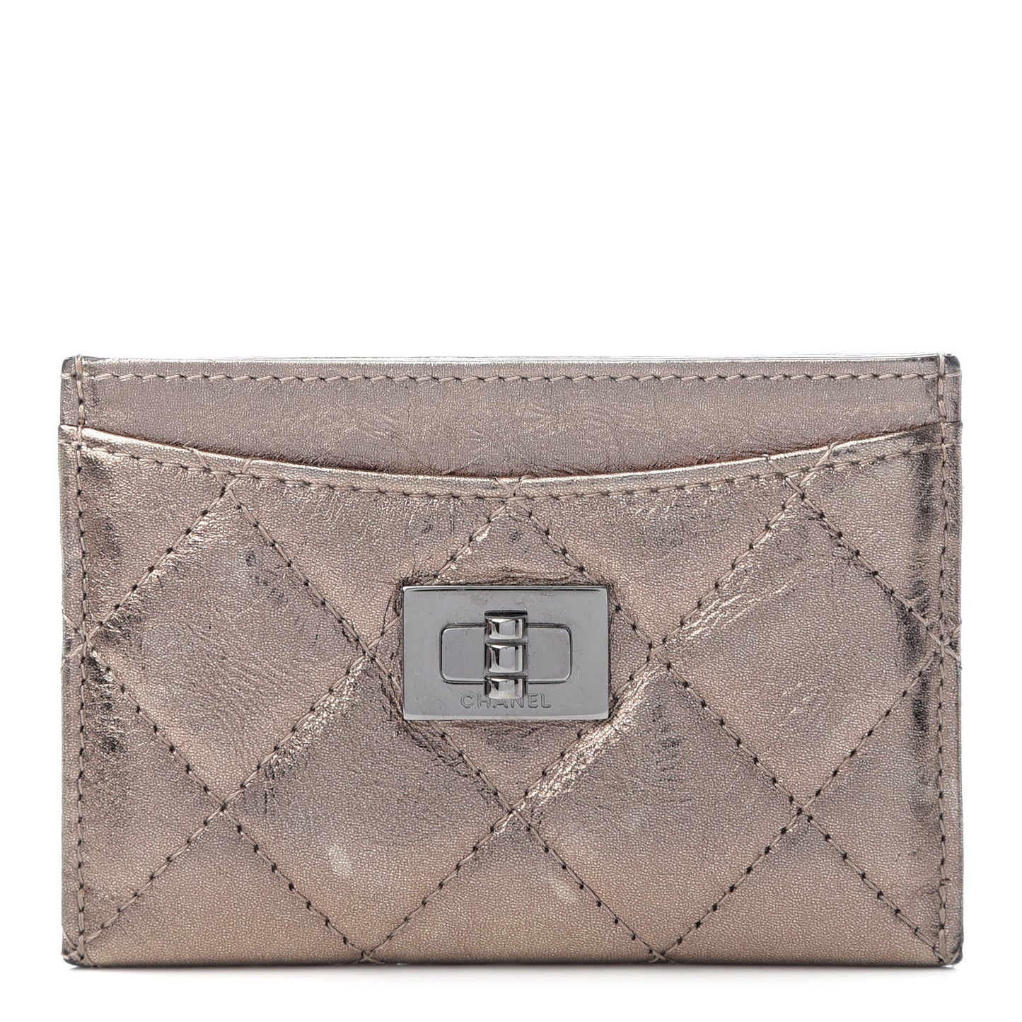 Metallic Aged Calfskin Quilted Reissue Card Holder Bronze