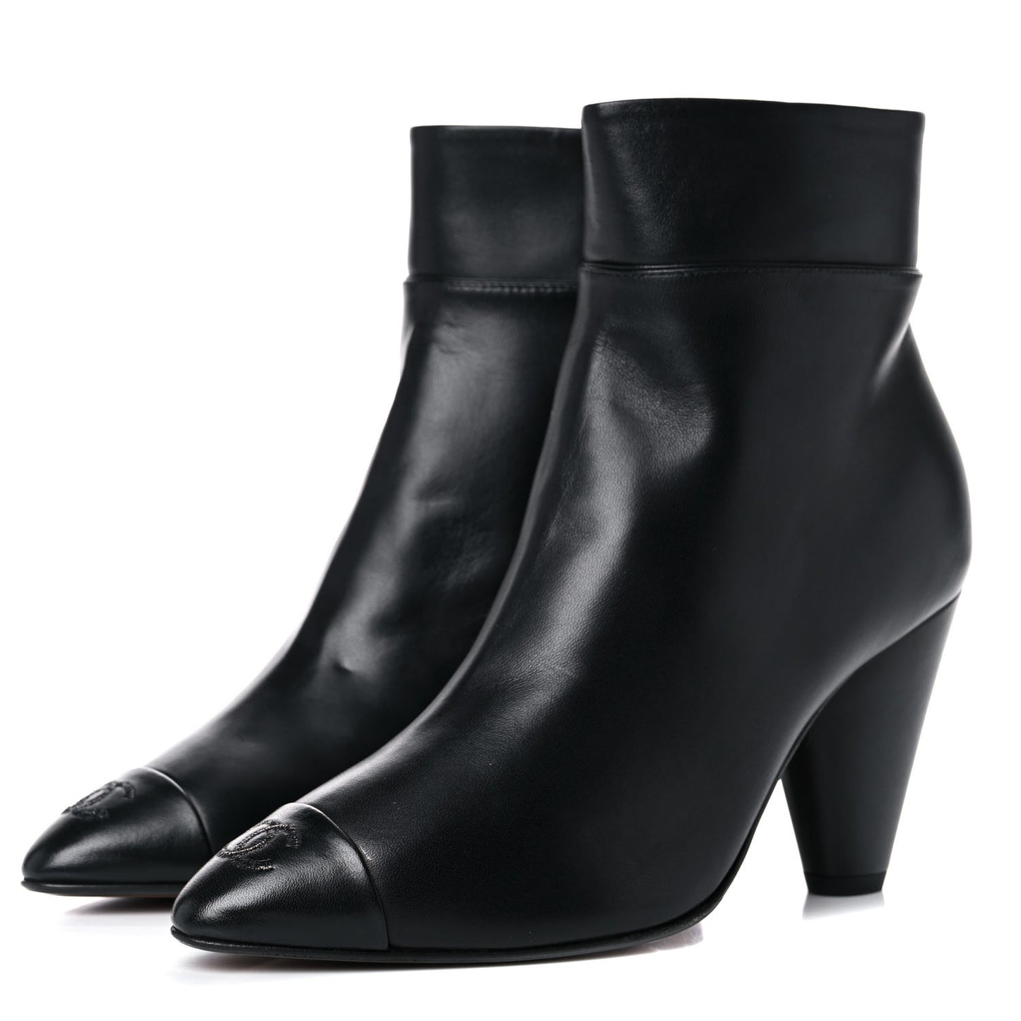 Lambskin Patent Cap Toe CC Short Ankle Boots 37 Black