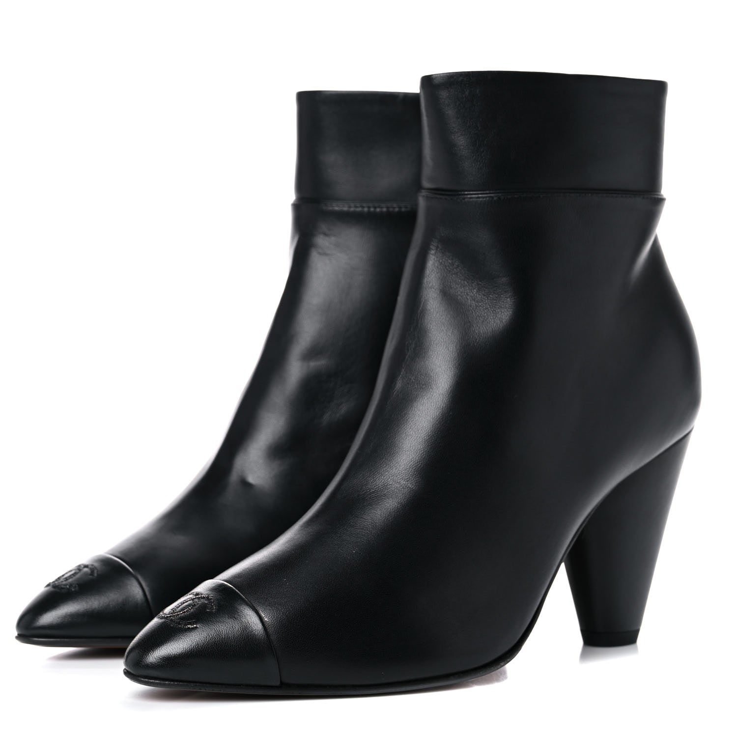 Chanel Lambskin Patent Cap Toe CC Short Ankle Boots 37 Black 3 of 11