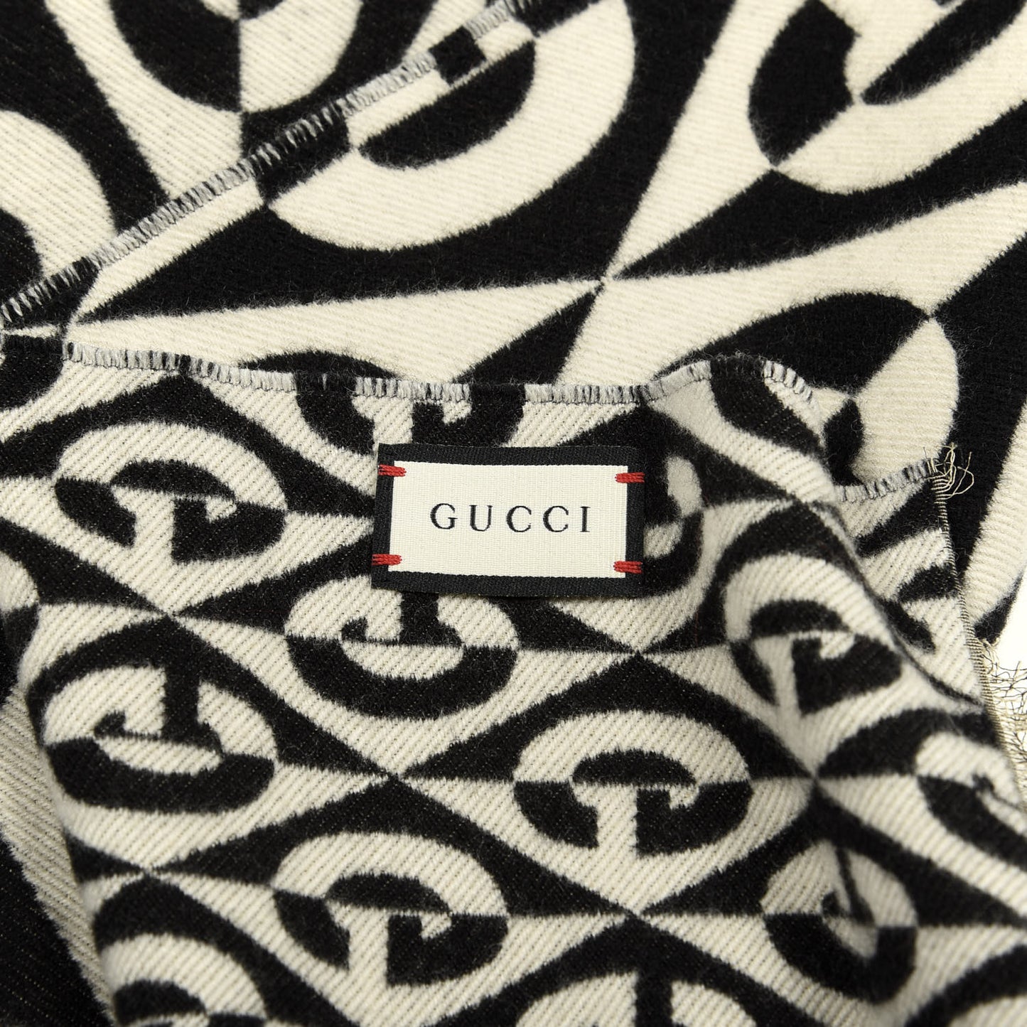 Wool Cotton Jacquard G Rhombus Scarf Black Ivory