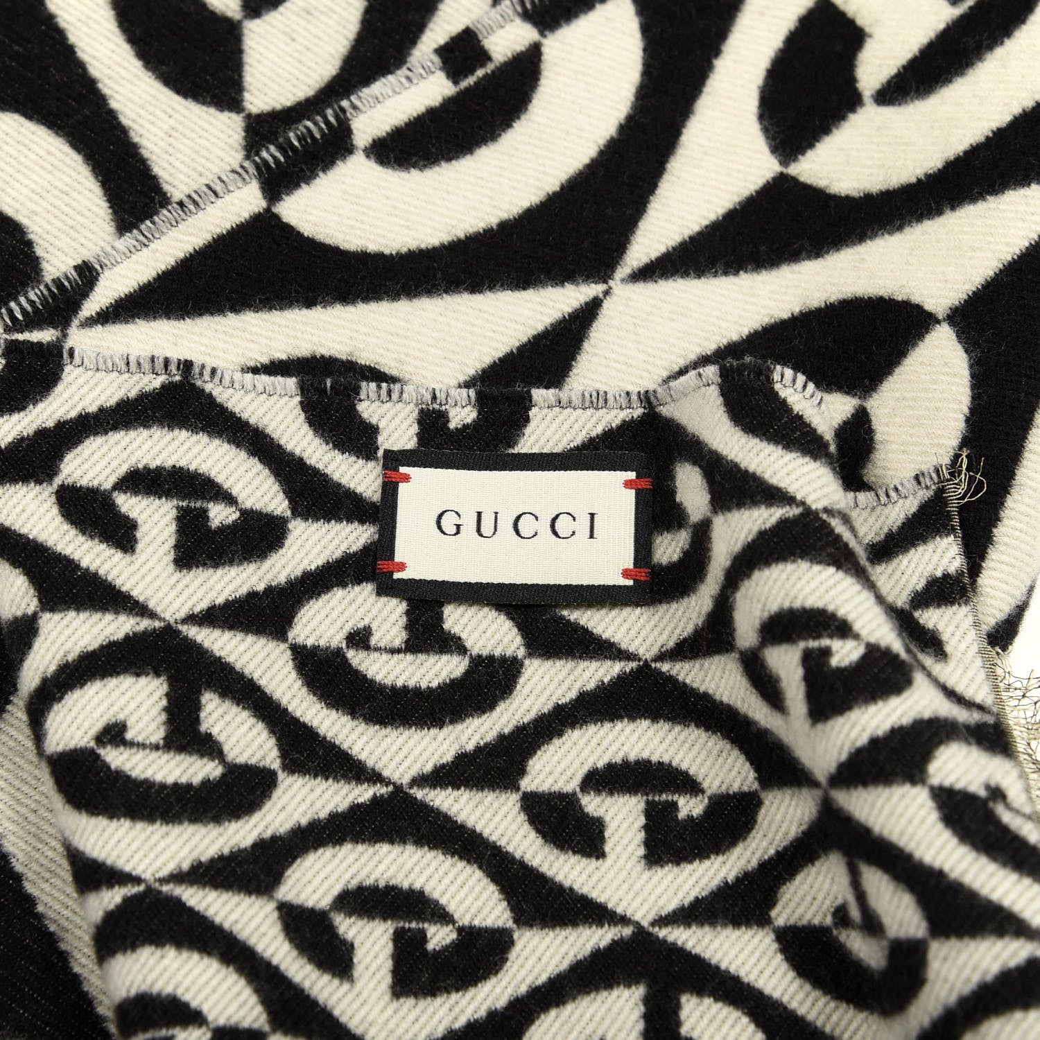 Gucci Wool Cotton Jacquard G Rhombus Scarf Black Ivory 3 of 4