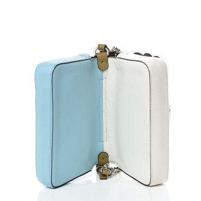 Fendi Vitello Dolce Flowers and Bows Bi-Color Scalloped Micro Double Baguette White Turchese Pallido Multicolor 9 of 15