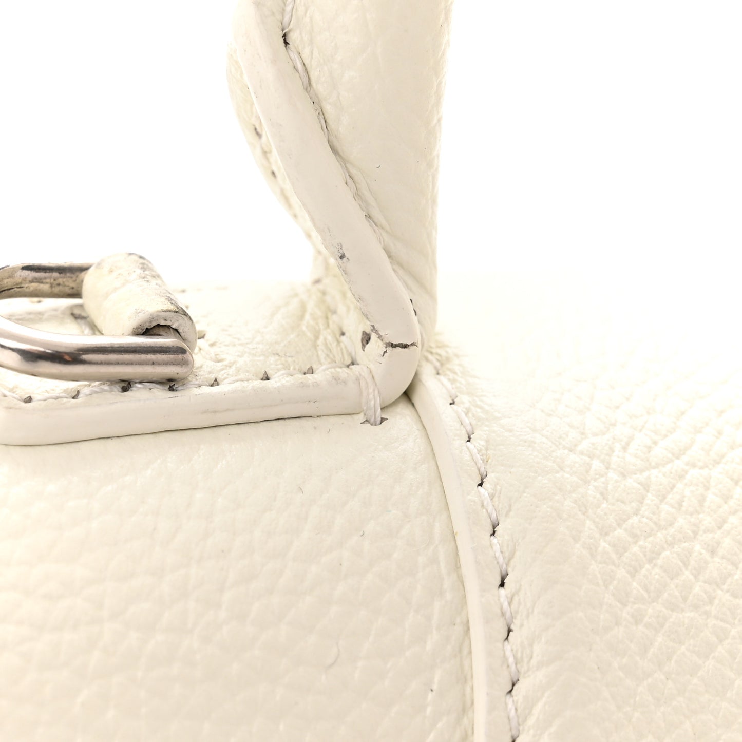 Grained Calfskin Small Hourglass Top Handle Bag White