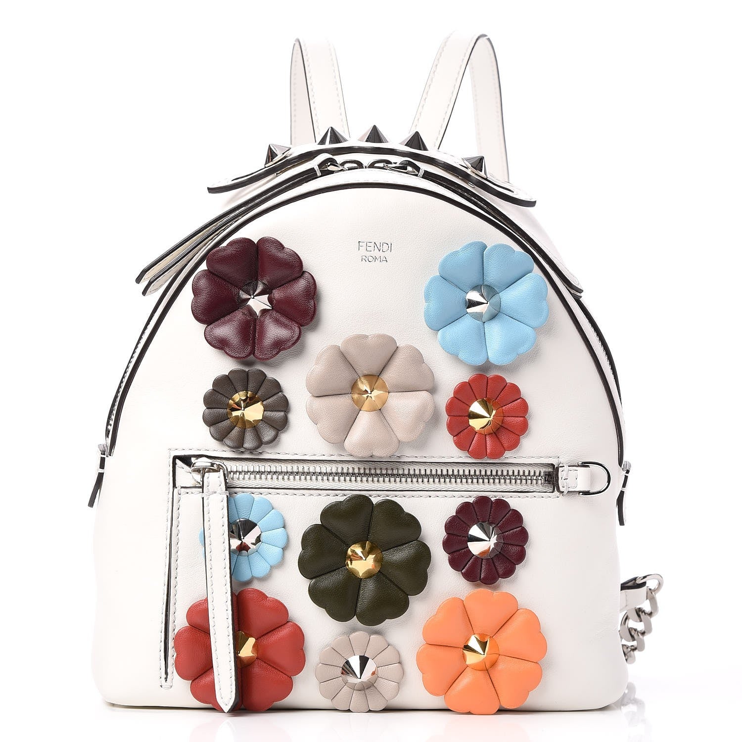 Fendi Vitello Century Nappa Flowerland Studded Mini Backpack White Ice Multicolor 1 of 8