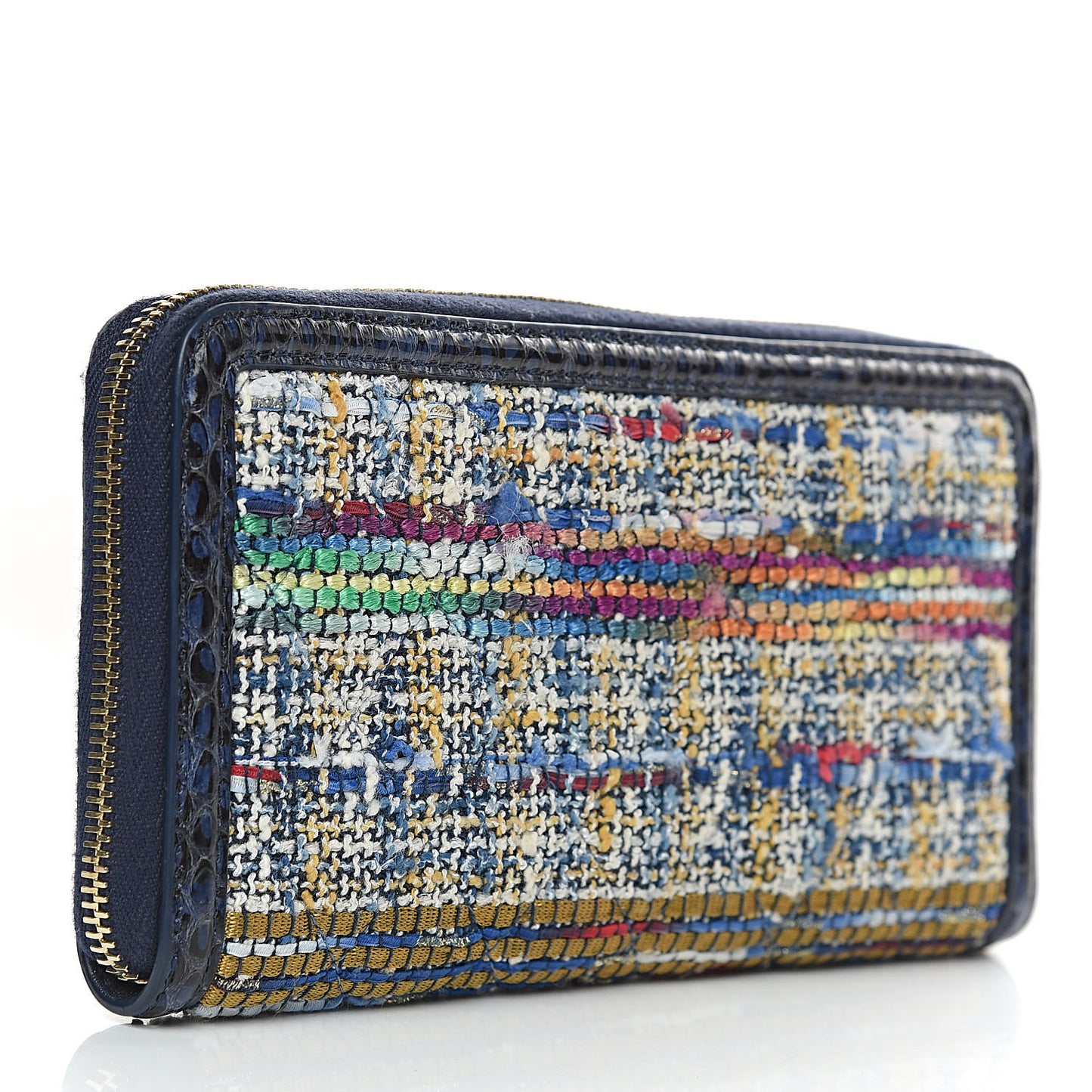 Tweed Snakeskin Quilted CC Filigree Zip Around Wallet Blue Multicolor