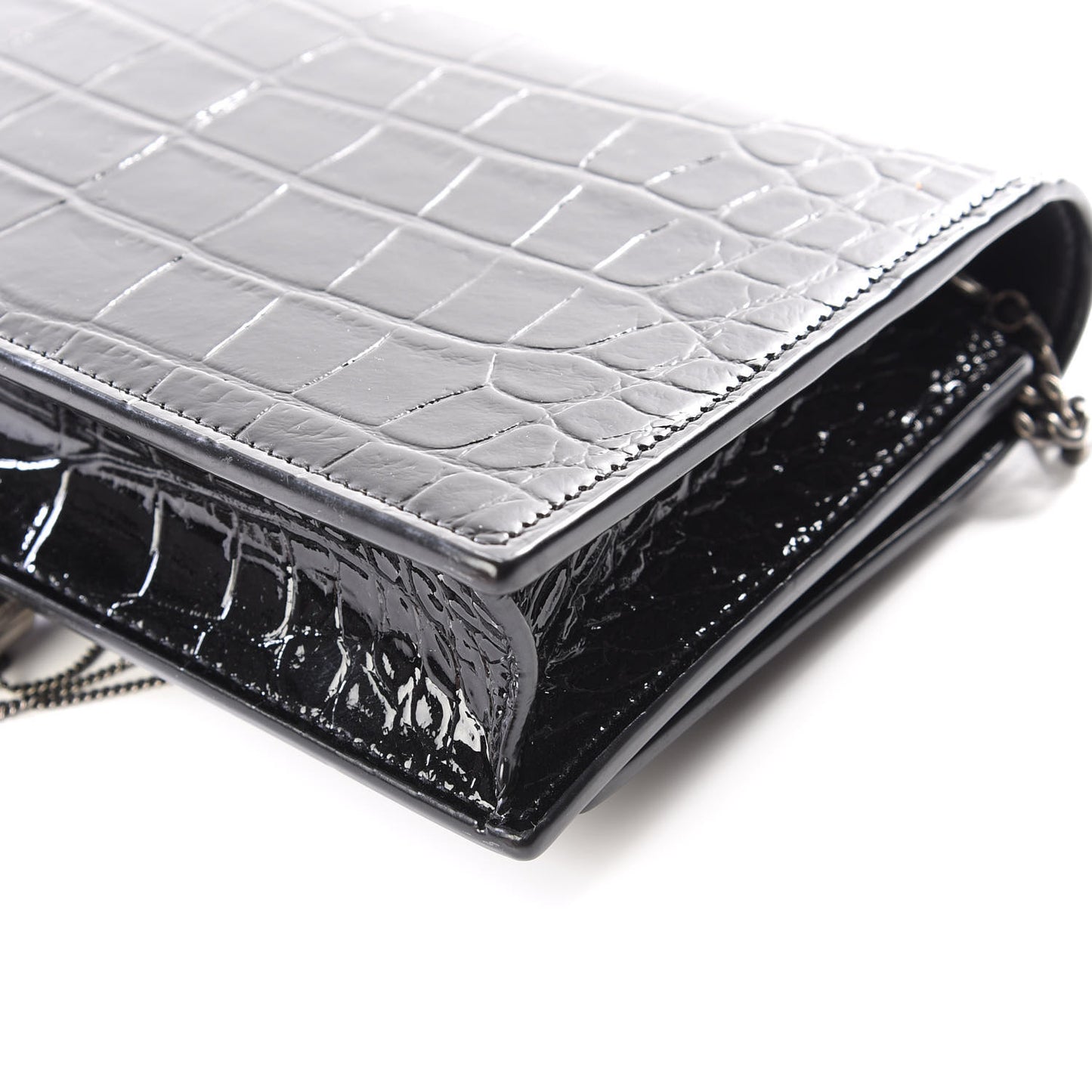 Calfskin Crocodile Embossed Kate Monogram Tassel Chain Wallet Black
