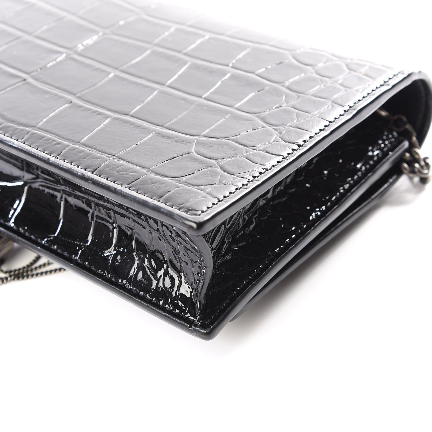 Saint Laurent Calfskin Crocodile Embossed Kate Monogram Tassel Chain Wallet Black 8 of 10