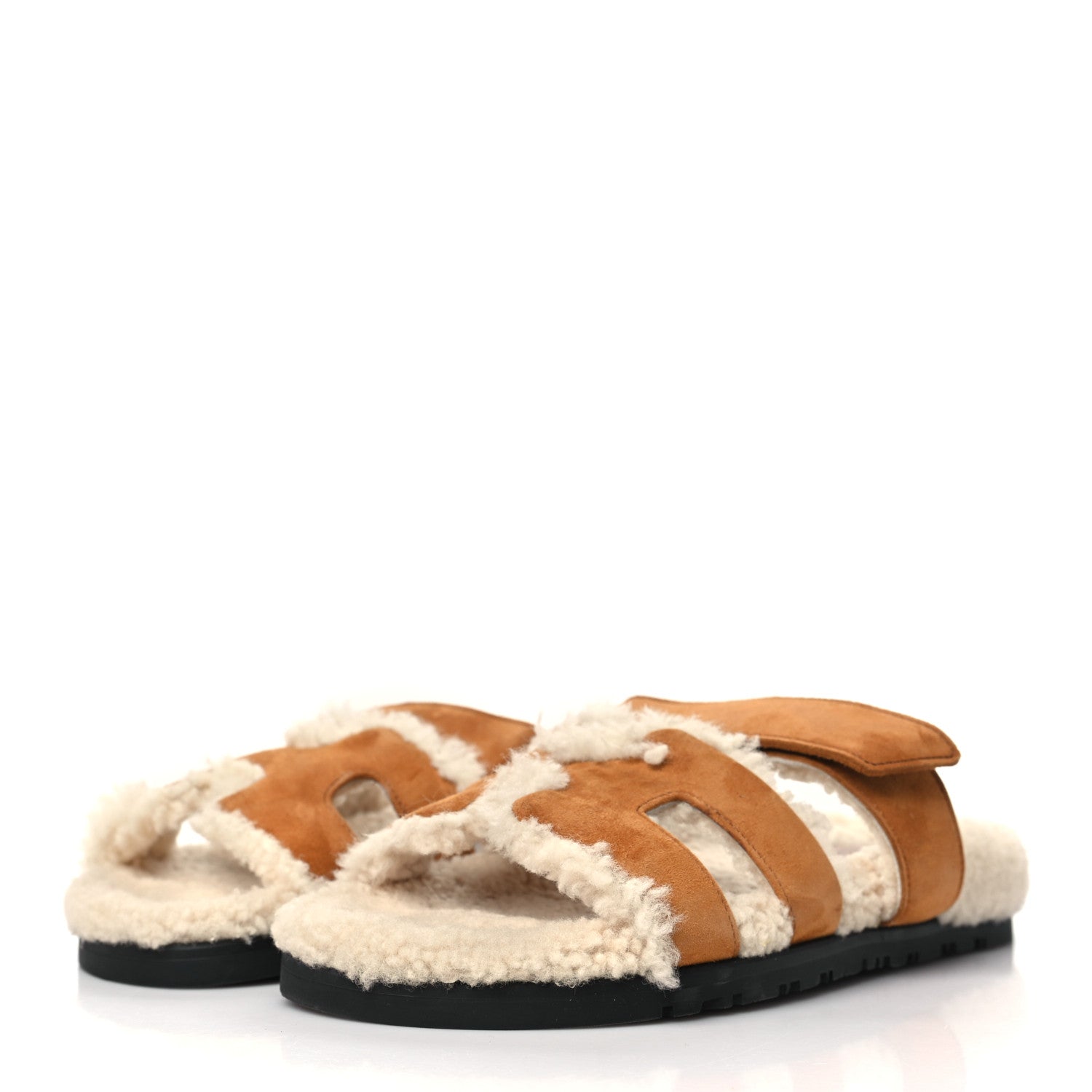 Hermes Suede Goatskin Woolskin Womens Chypre Sandals 37 Naturel Ecru 3 of 8
