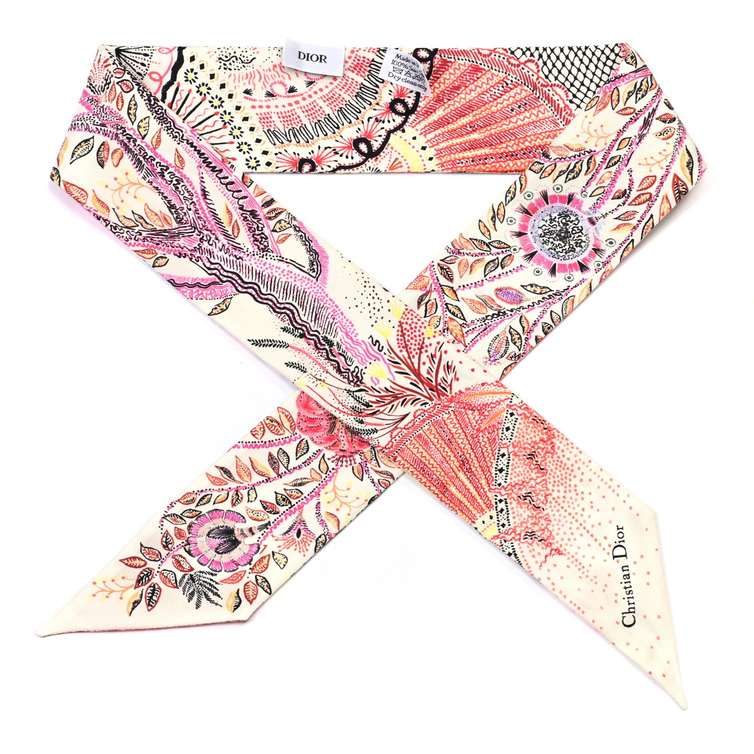 Christian Dior Silk Tree of Life Mitzah Scarf Beige 1 of 3