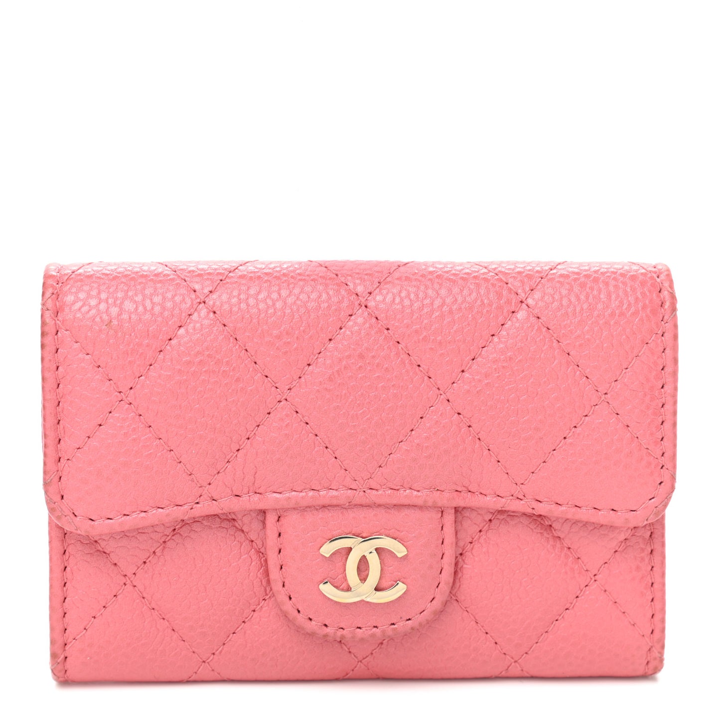 Caviar Quilted Flap Card Holder Wallet Pink