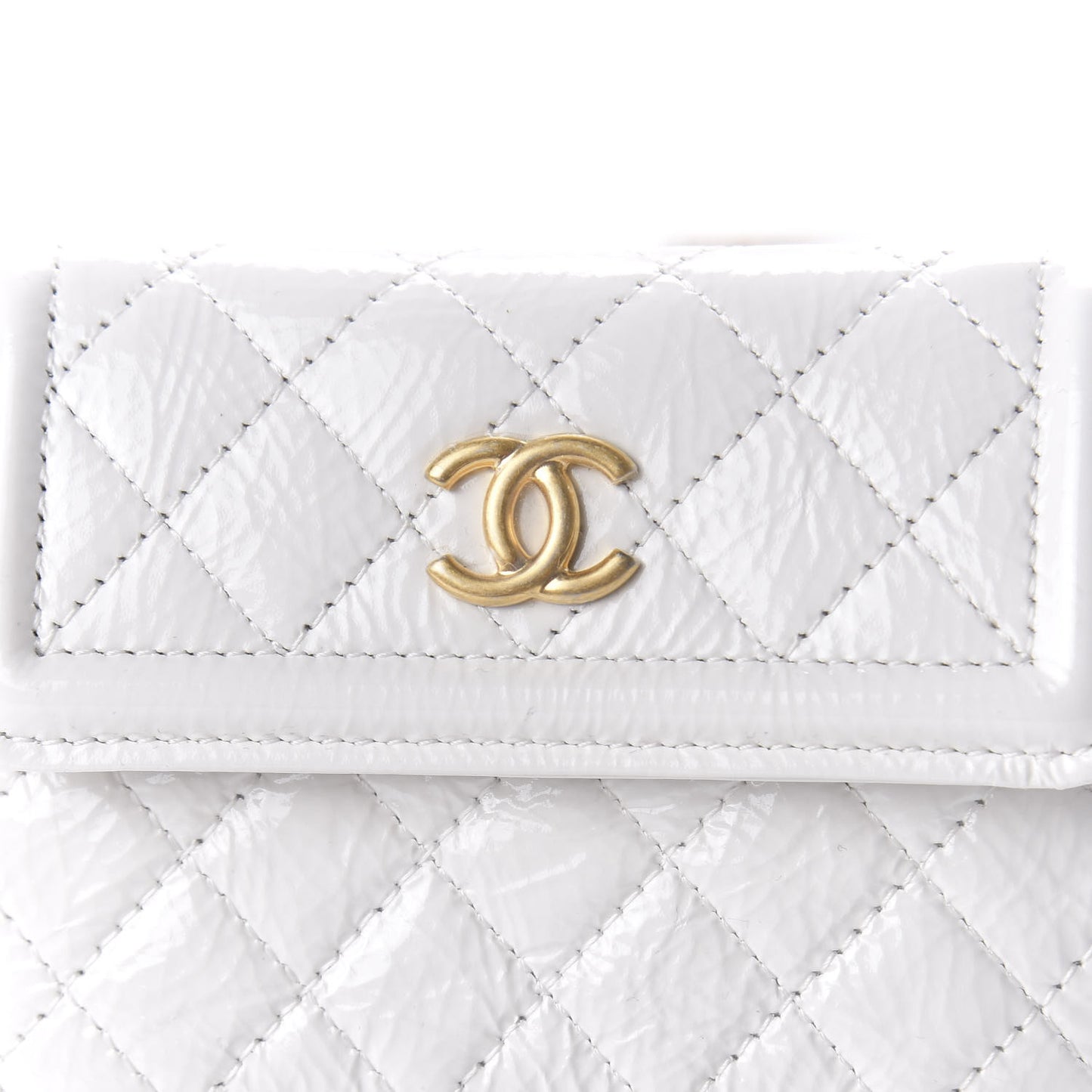 Patent Quilted Chain Waist Bag White