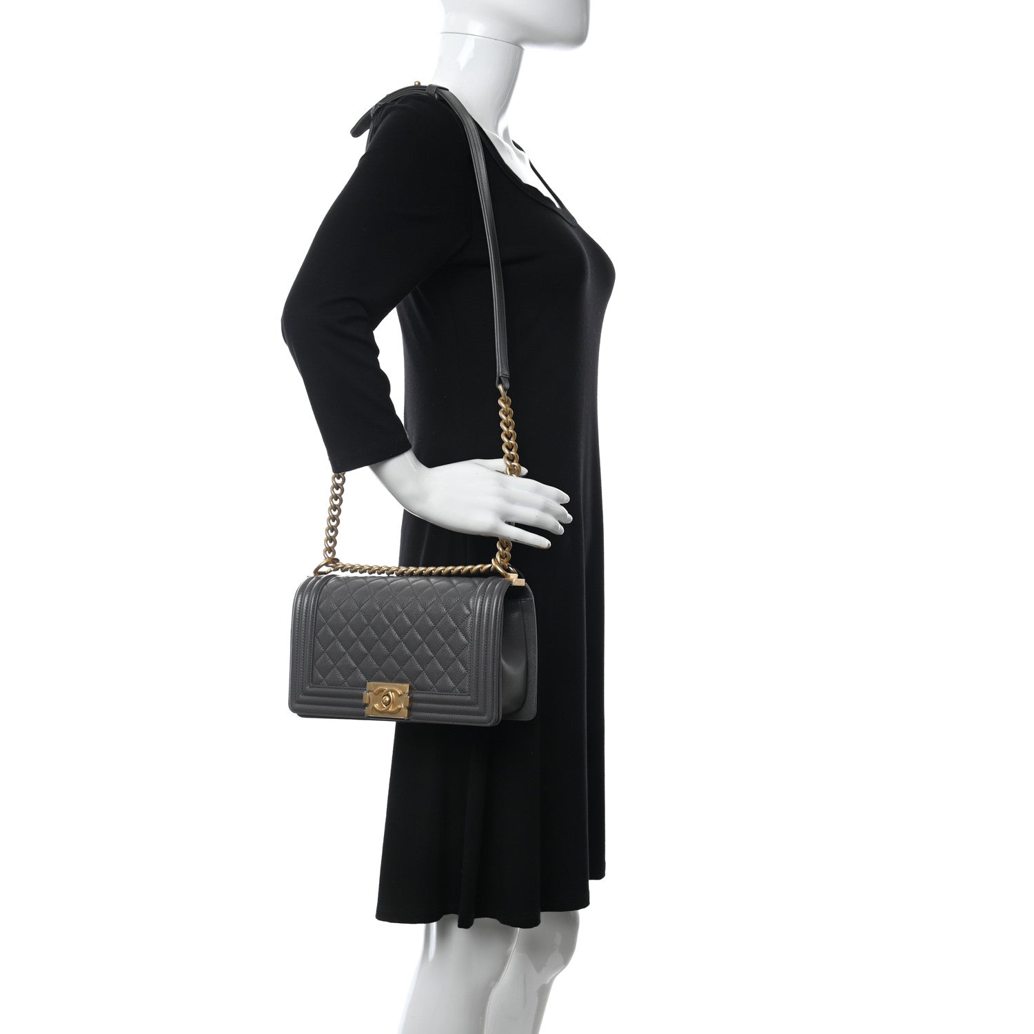 Chanel Caviar Quilted Medium Boy Flap Dark Grey 2 of 10