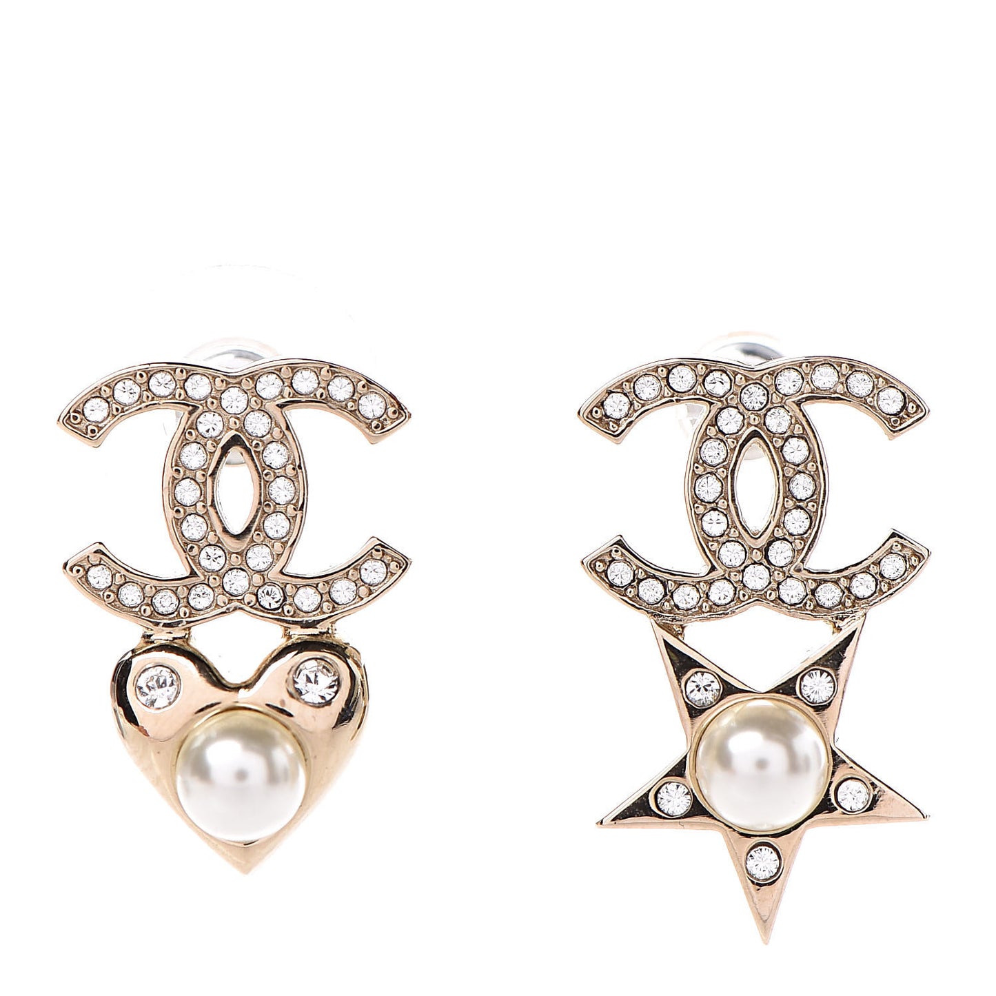 Crystal Pearl Charming Winter CC Star Heart Earrings Gold
