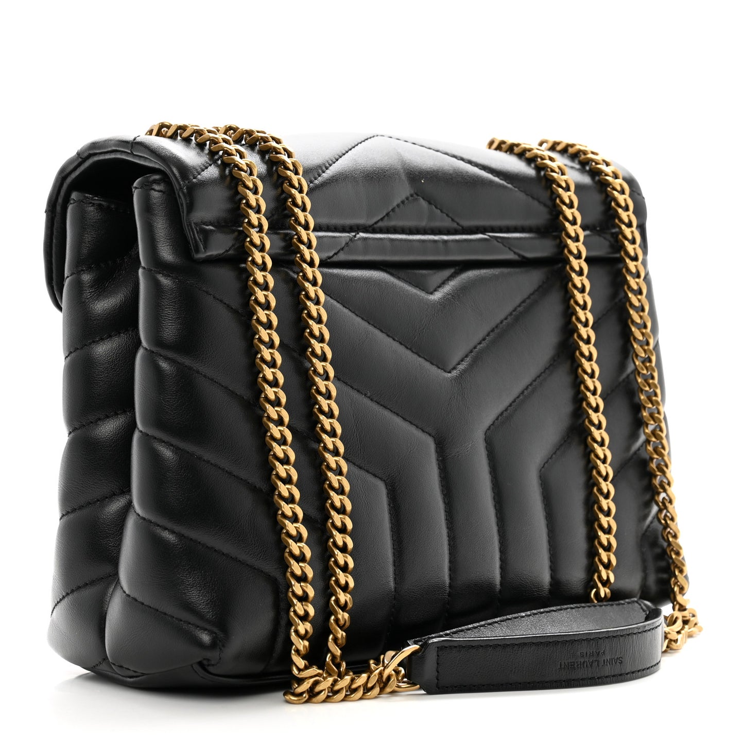 Calfskin Y Quilted Monogram Small Loulou Chain Satchel Black
