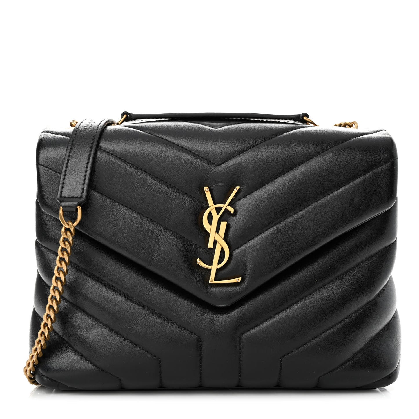 Calfskin Y Quilted Monogram Small Loulou Chain Satchel Black