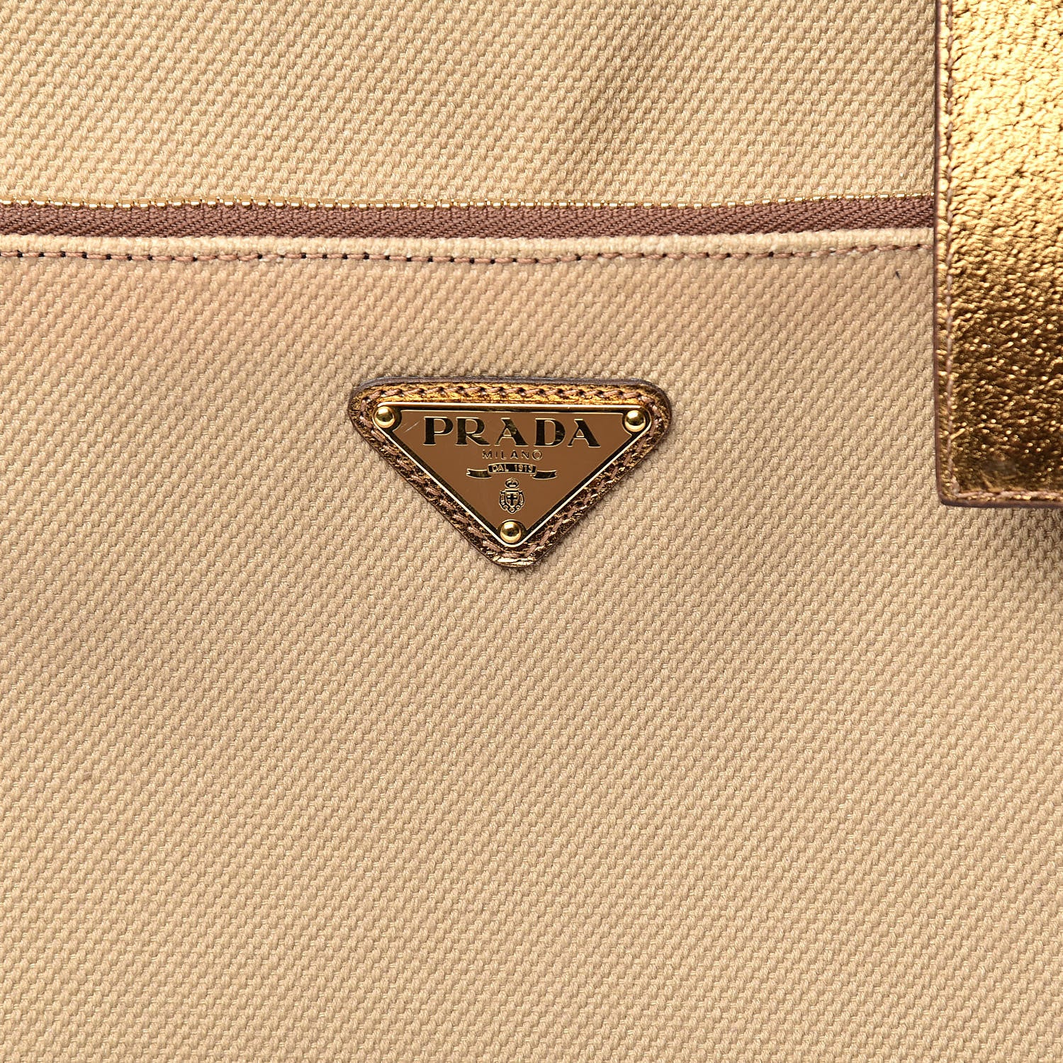 Prada Metallic Cinghiale Canvas Trolley Luggage Naturale Oro 11 of 17