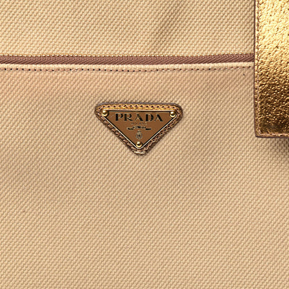 Prada Metallic Cinghiale Canvas Trolley Luggage Naturale Oro 11 of 17