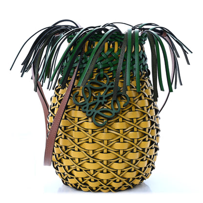 Loewe Calfskin Fringe Woven Pineapple Bucket Bag Yellow Green 1 of 9