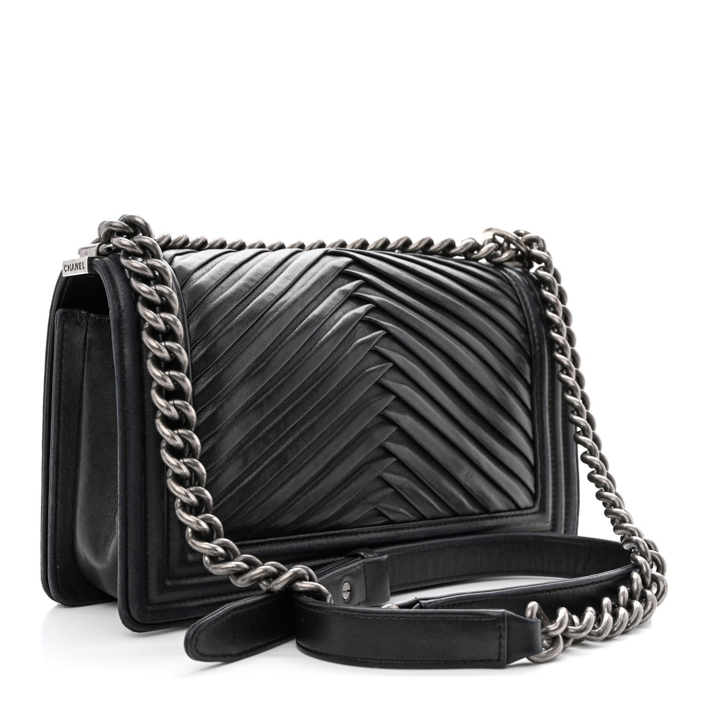 Lambskin Pleated Medium Boy Flap Black