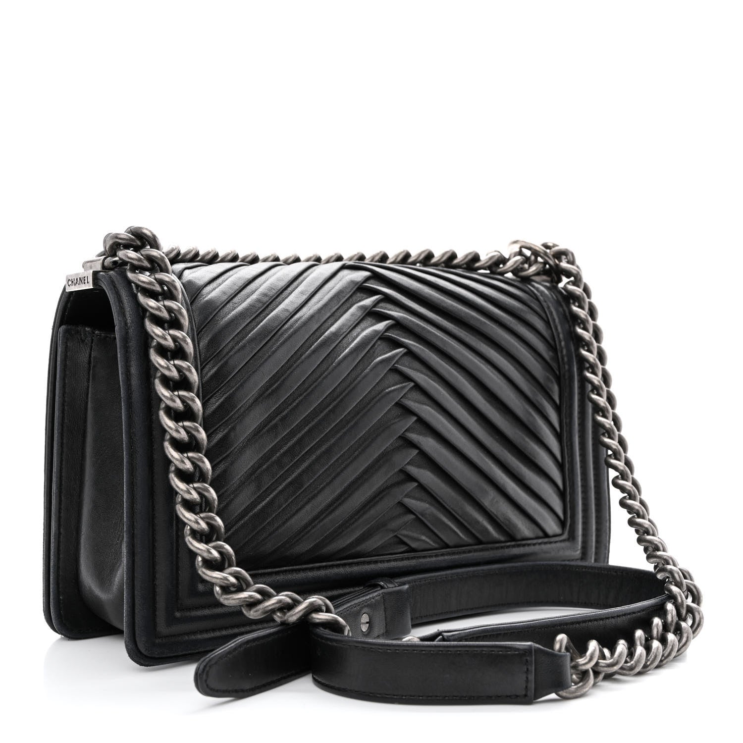 Chanel Lambskin Pleated Medium Boy Flap Black 3 of 14