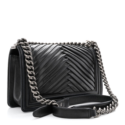 Chanel Lambskin Pleated Medium Boy Flap Black 3 of 14