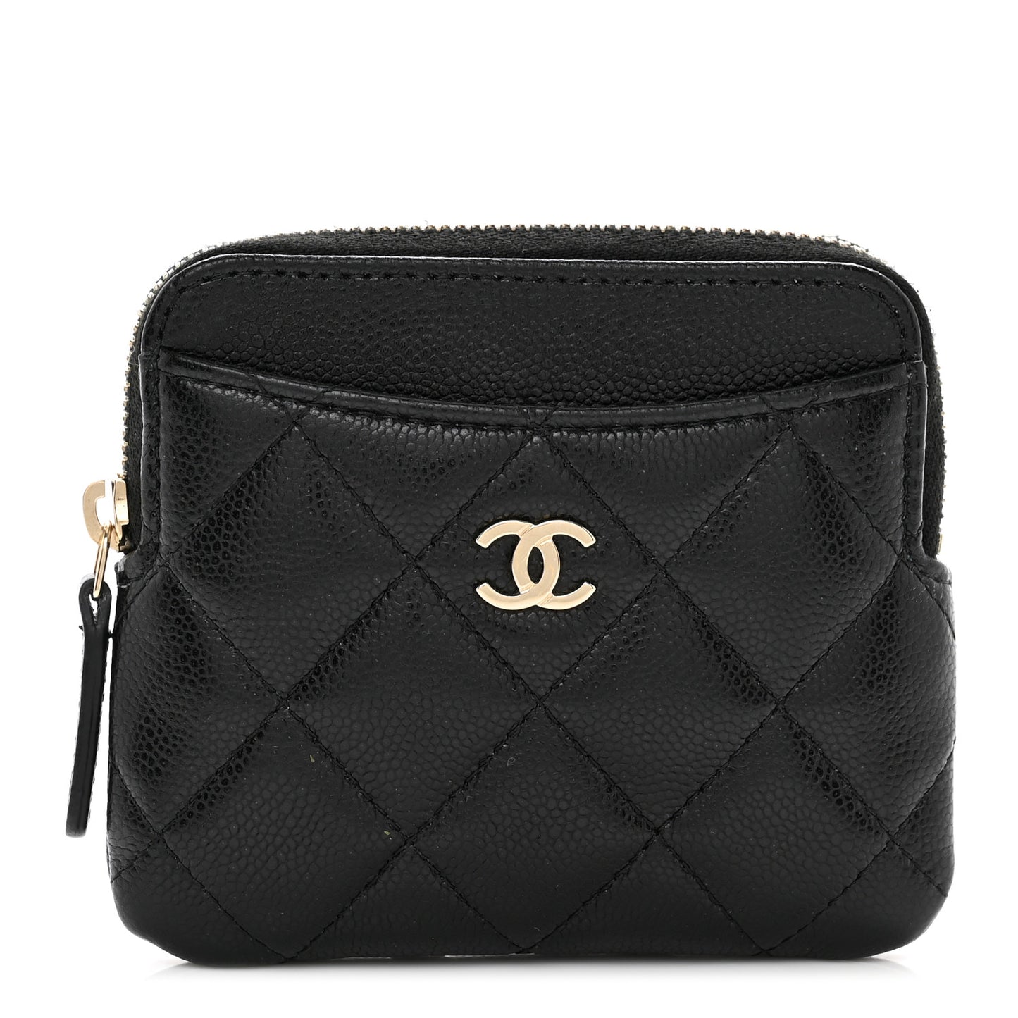 Caviar Quilted Zip Card Holder Wallet Black
