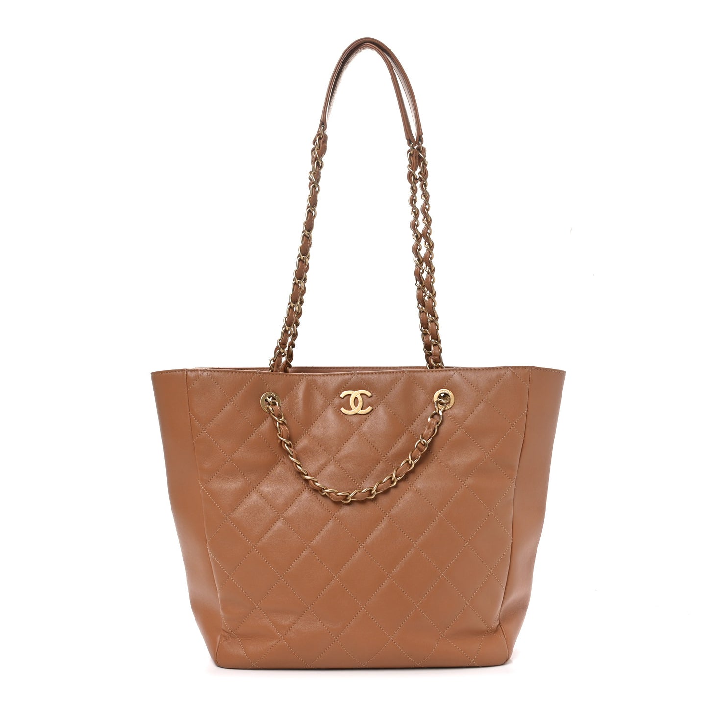 Lambskin Quilted Shopping Tote Brown