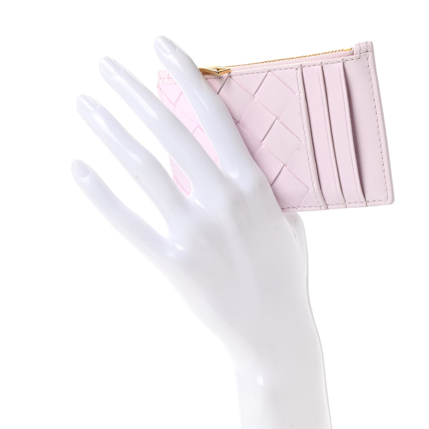 Calfskin Intrecciato Zip Card Holder Rosa