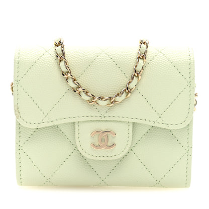 Chanel Caviar Quilted Flap Card Holder On Chain Light Green 1 of 10